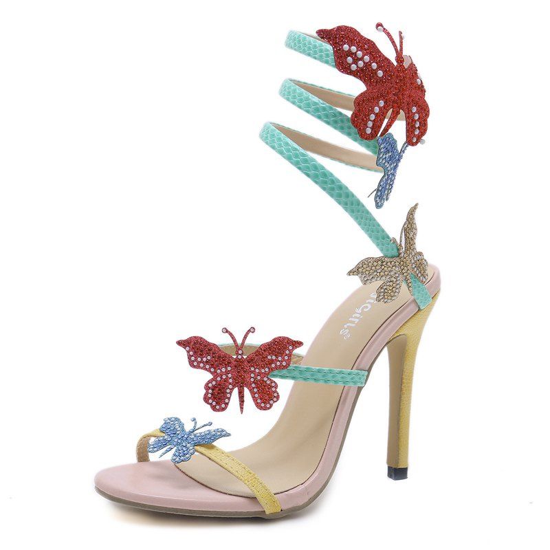 

Women's Stiletto Open Toe Sandals Novelty Party Ankle Strap Heels, Apricot