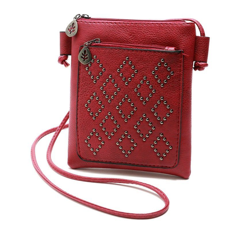

Small Shoulder Bag Vintage Rivet Women Messenger Bags for Phone, Red wine