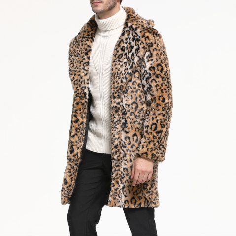 Abrigo De Piel Sintética Para Hombre Leopard Turndown Collar Abrigo Largo  Abrigo De Invierno De Corte Regular Leopardo | Rosegal.com Spain