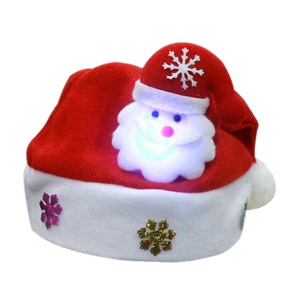 

Christmas Hat for Kids and Adults Non-Woven Pleuche Santa Claus Hat with Lights, Red