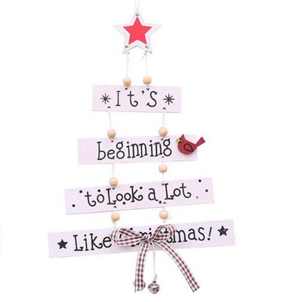 

Christmas Tree Letter Wooden Hanging Party Pendant Home Door Ornament Xmas Craft, White;gray