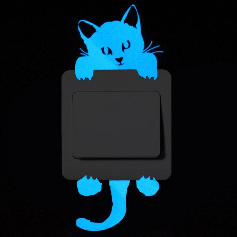

Cute Cat Luminous Light Switch Wall Sticker, Tea green
