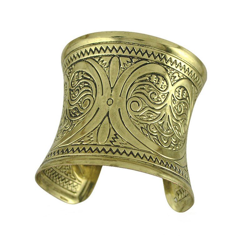 

Classic Plated Overstate Open Design Tribal Bangle, Gold