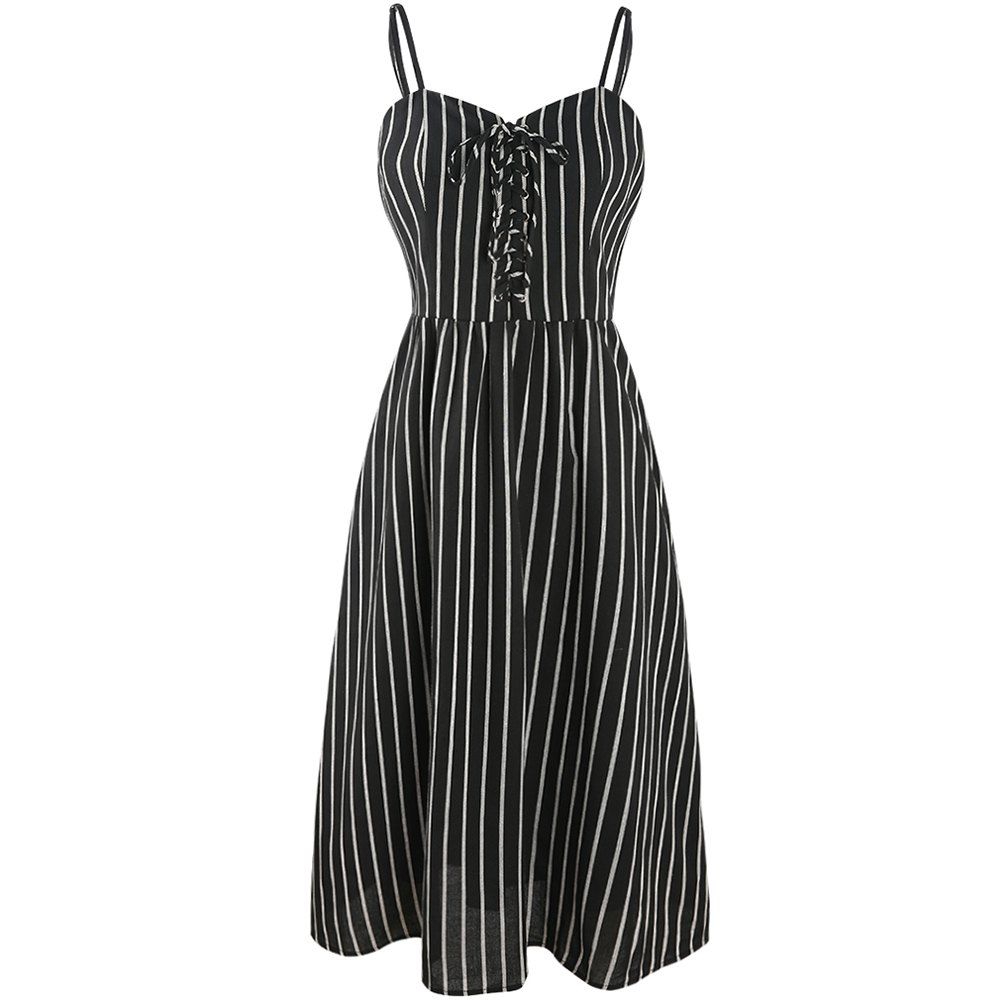 

Fashion Simple Big Code Sling Shoulders Vertical Stripes Dress, Multi-a