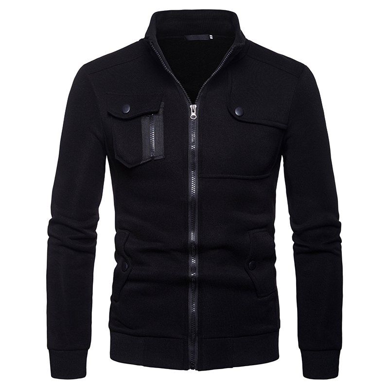 

Men's Stand Collar Multi-Pocket European Style Sweater, Black