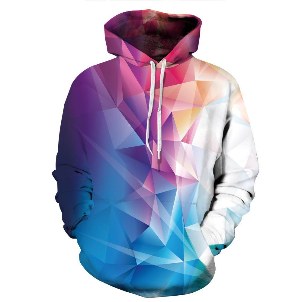 Colorful Geometric Digital Print Drawstring Long Sleeve Kangaroo Pocket Pullover Sweatshirt Men s 3D Graphic Hoodie