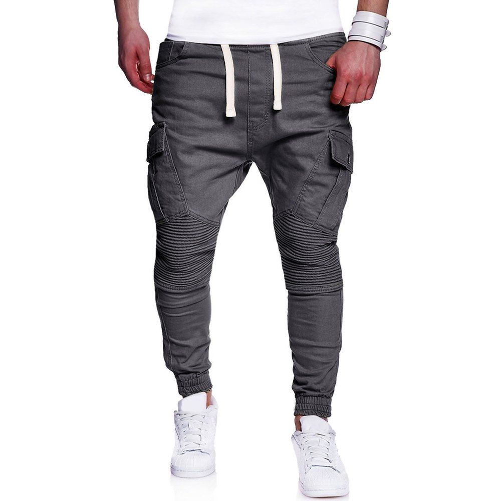 

Men's Fashion Solid Color Pleat Stitching Casual Large Size Feet Pants, Gray
