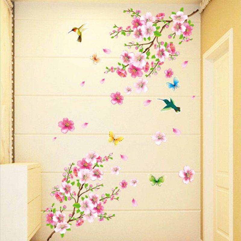Room Peach Blossom Flower Butterfly Wall Sticker Vinyl Art Decal Decor Mural X