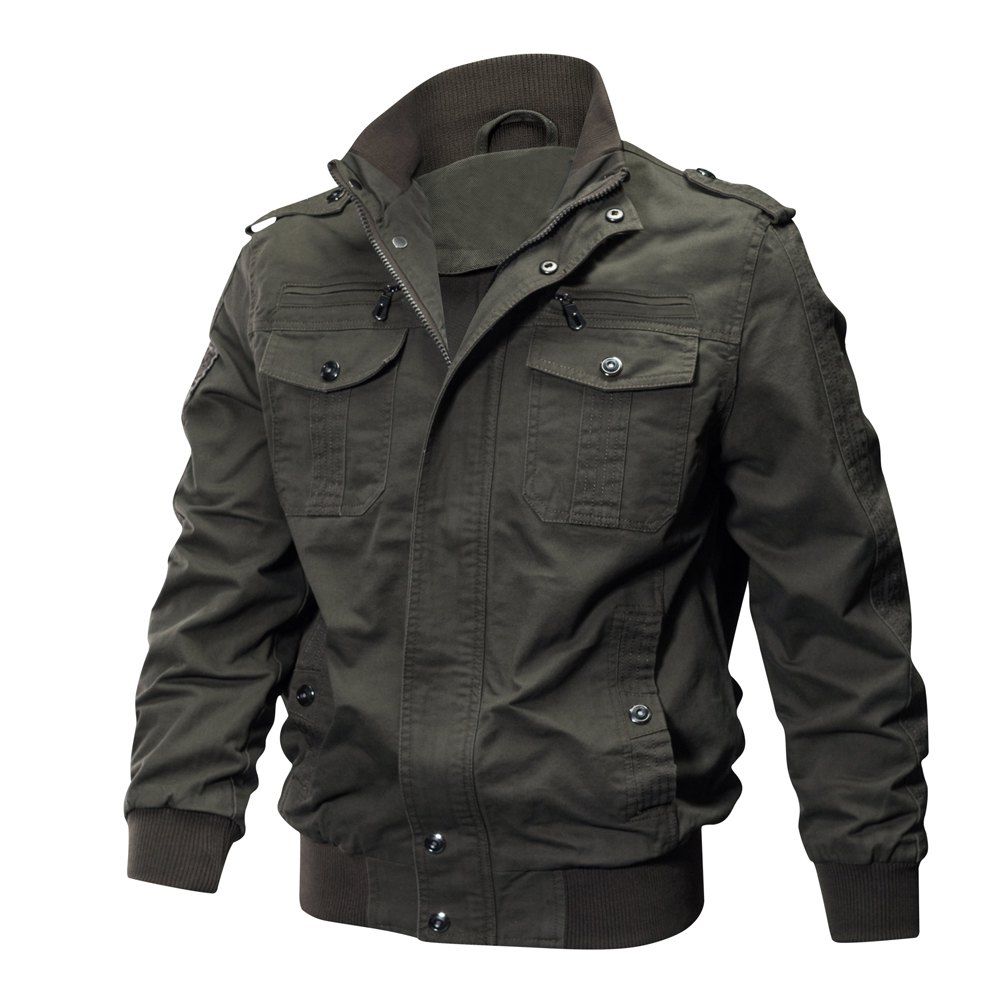 

QIQICHEN 77CITY US Size Autumn Cotton Casual Men's Jacket, Army green