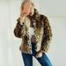 Women's Faux Fur Jacket Leopard Turndown Collar Winter Coat -  