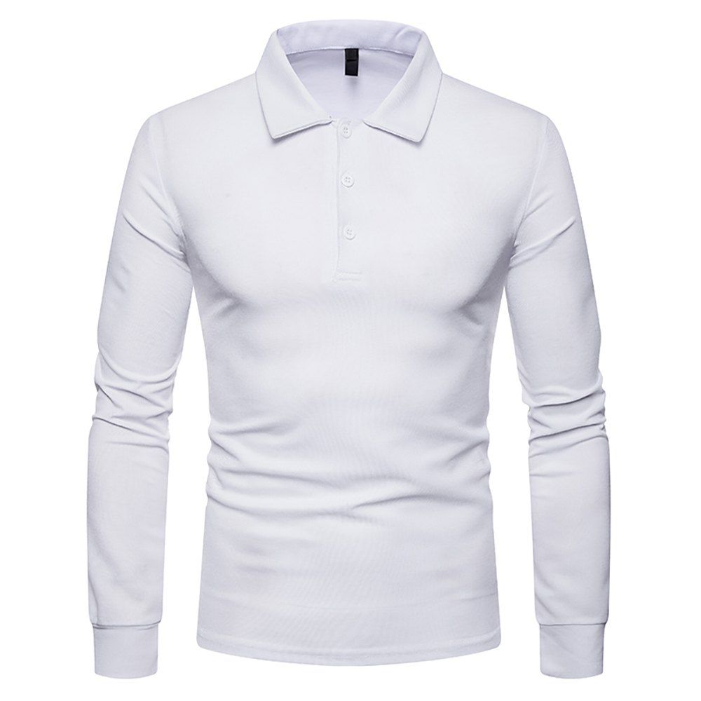 

Men's Fashion Solid Color Lapel Multi-Color Shirt Long-Sleeved Casual T-Shirt, White