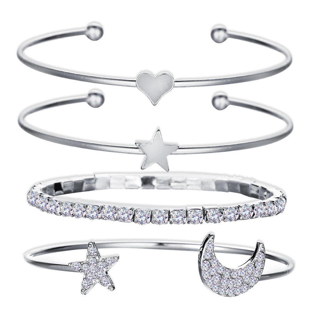 

4Pcs Geometric Crystal Star Bracelets Heart For Women, #006