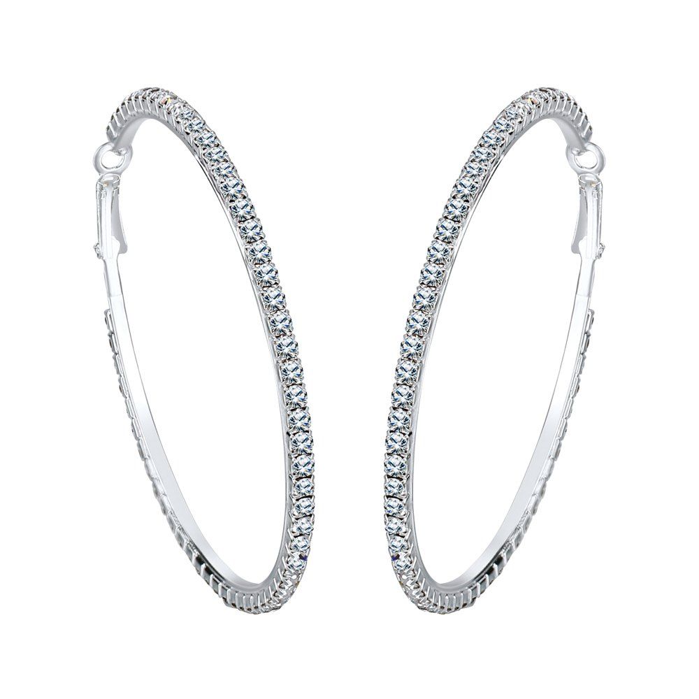 

Cubic Zirconia Geometric Oversize Hoop Earrings for Girl Women, Platinum