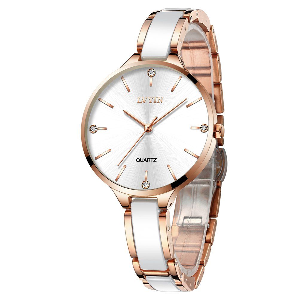 

Women Waterproof Quartz Watch Luxury Diamond Fashion Casual Ceramic Clock 111, White