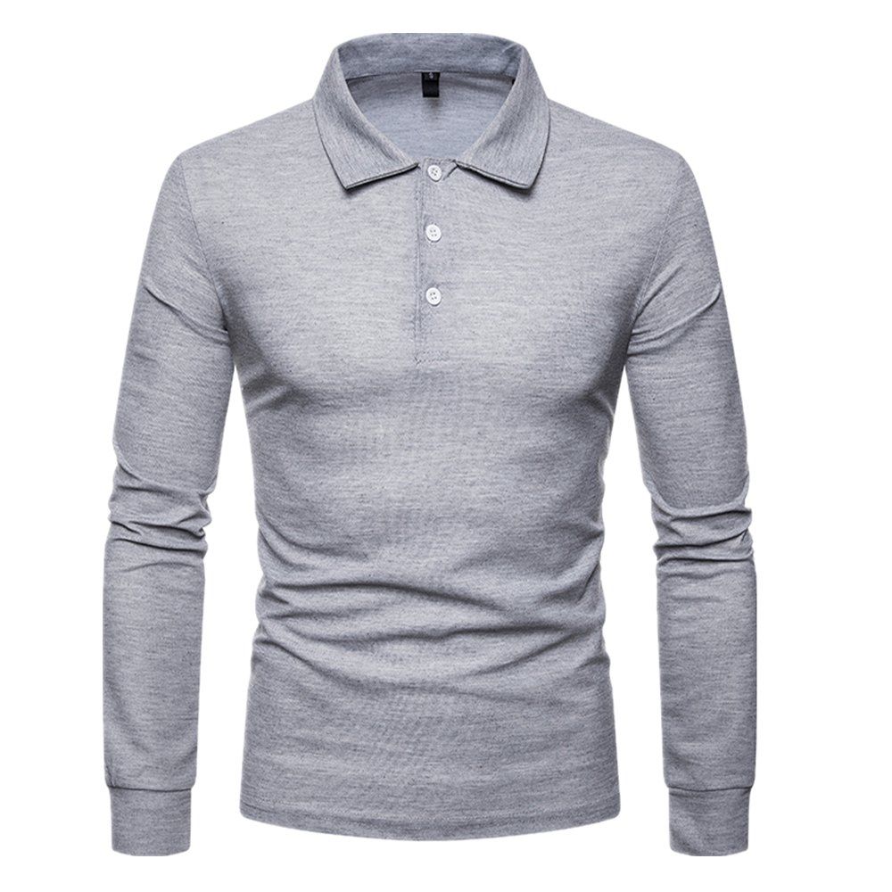 

Man Polo Leisure Time Single Color Long Sleeves Lapel T - Shirt Bottoming Shirt, Light gray