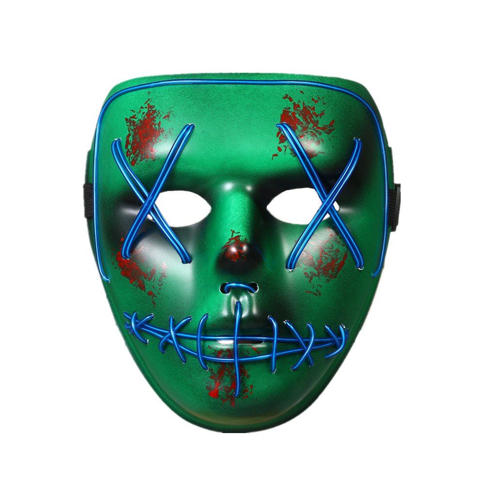 

Halloween Mask LED Glow Scary EL Wire Light Up Grin Masks for Festival Parties, Blue