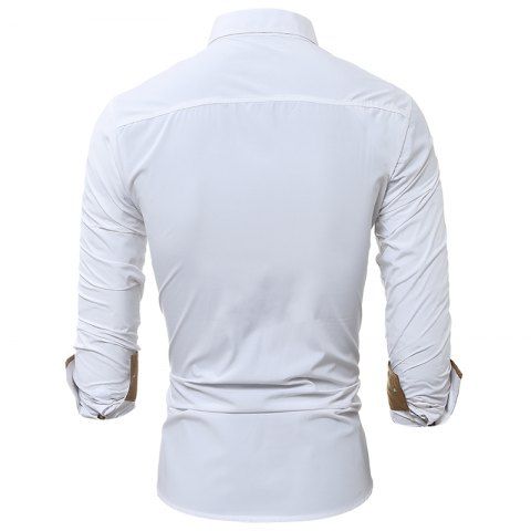 

Men's Fashion Casual Solid Color Long-Sleeved Slim Shirt, White