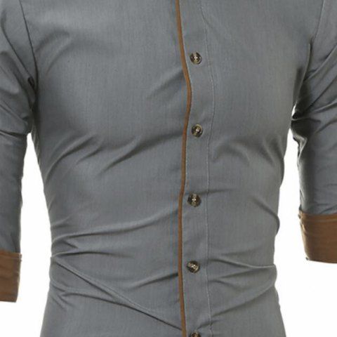 

Men's Fashion Casual Solid Color Long-Sleeved Slim Shirt, Gray