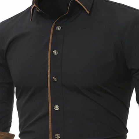 

Men's Fashion Casual Solid Color Long-Sleeved Slim Shirt, Black