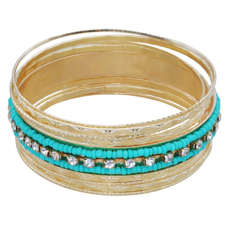 

Beans Rhinestone Decor Fashion 9 Pca Bracelet Se, Green