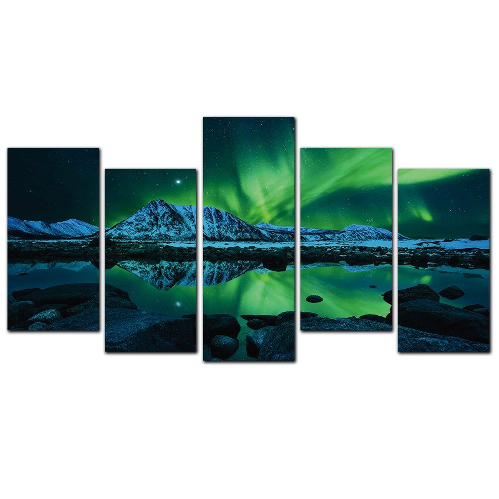 

YISHIYUAN 5 Pcs HD Inkjet Paints Northern Lights Scenery Decorative Painting, Multi