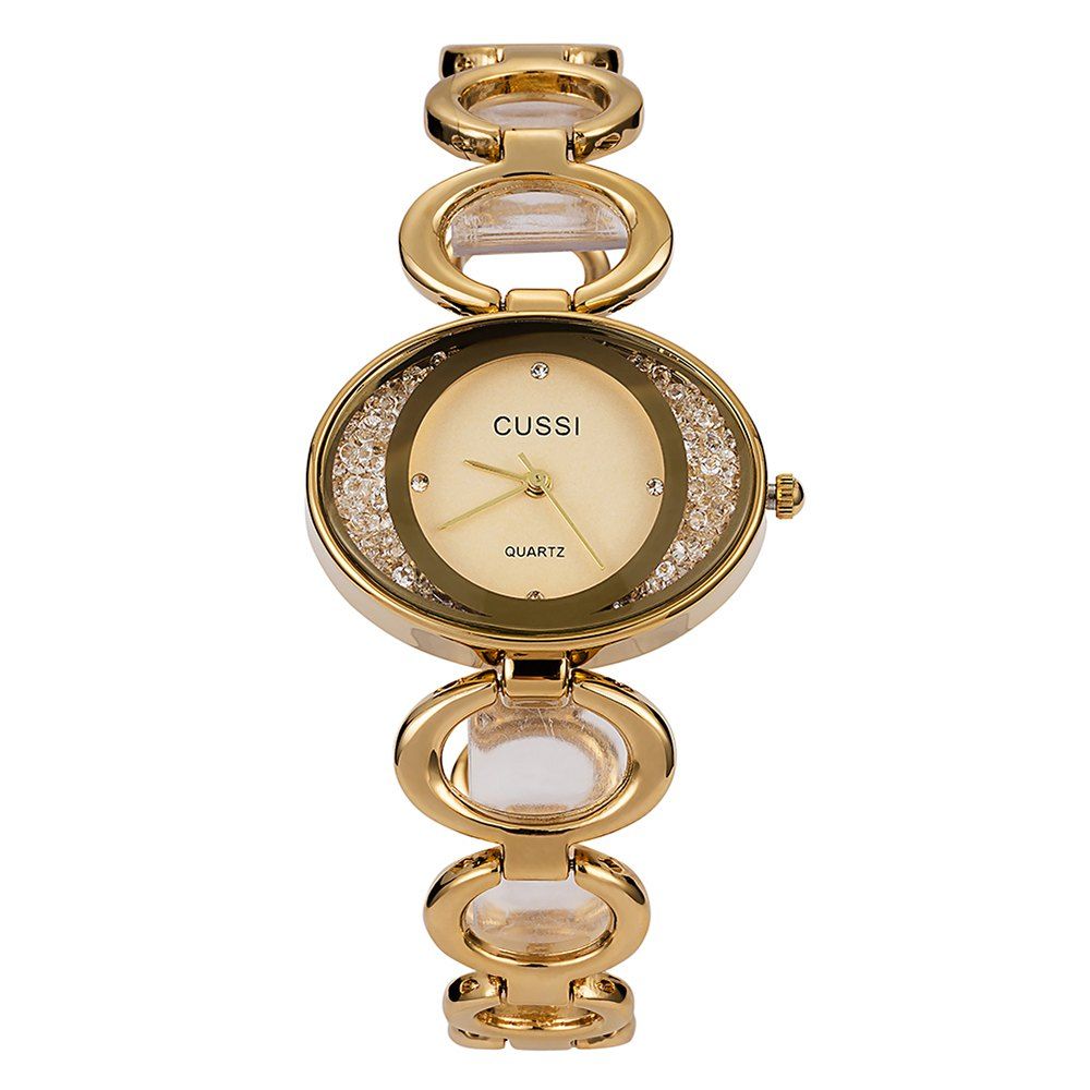 

Female Diamond Belt Bracelet Watch IGP Gold Color oval Quartz Watch, Yellow;silver;pink;gold