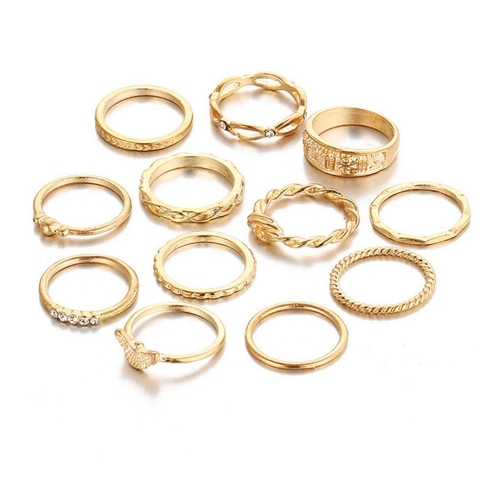 

12 pc/set Charm Gold Color Midi Finger Ring Set for Women, Saffron