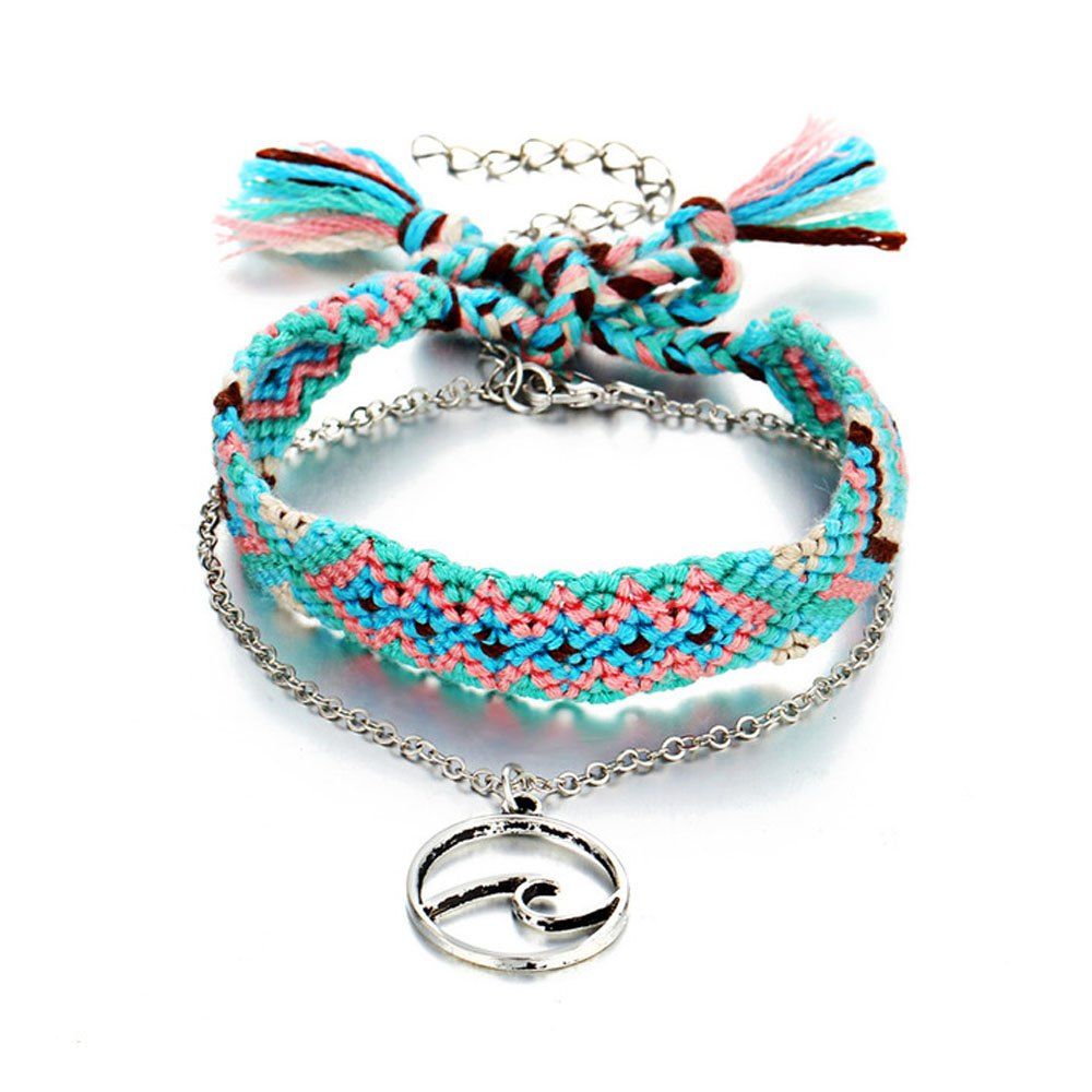

Rune Weave Handmade Cotton Anklet Bracelets For Women, Blue gray