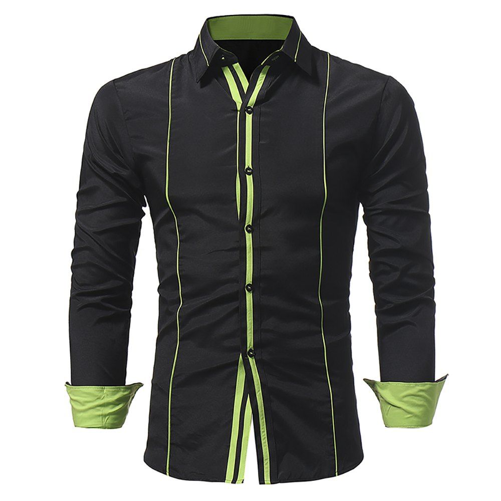 

Men's personality color matching casual slim long-sleeved shirt, Black
