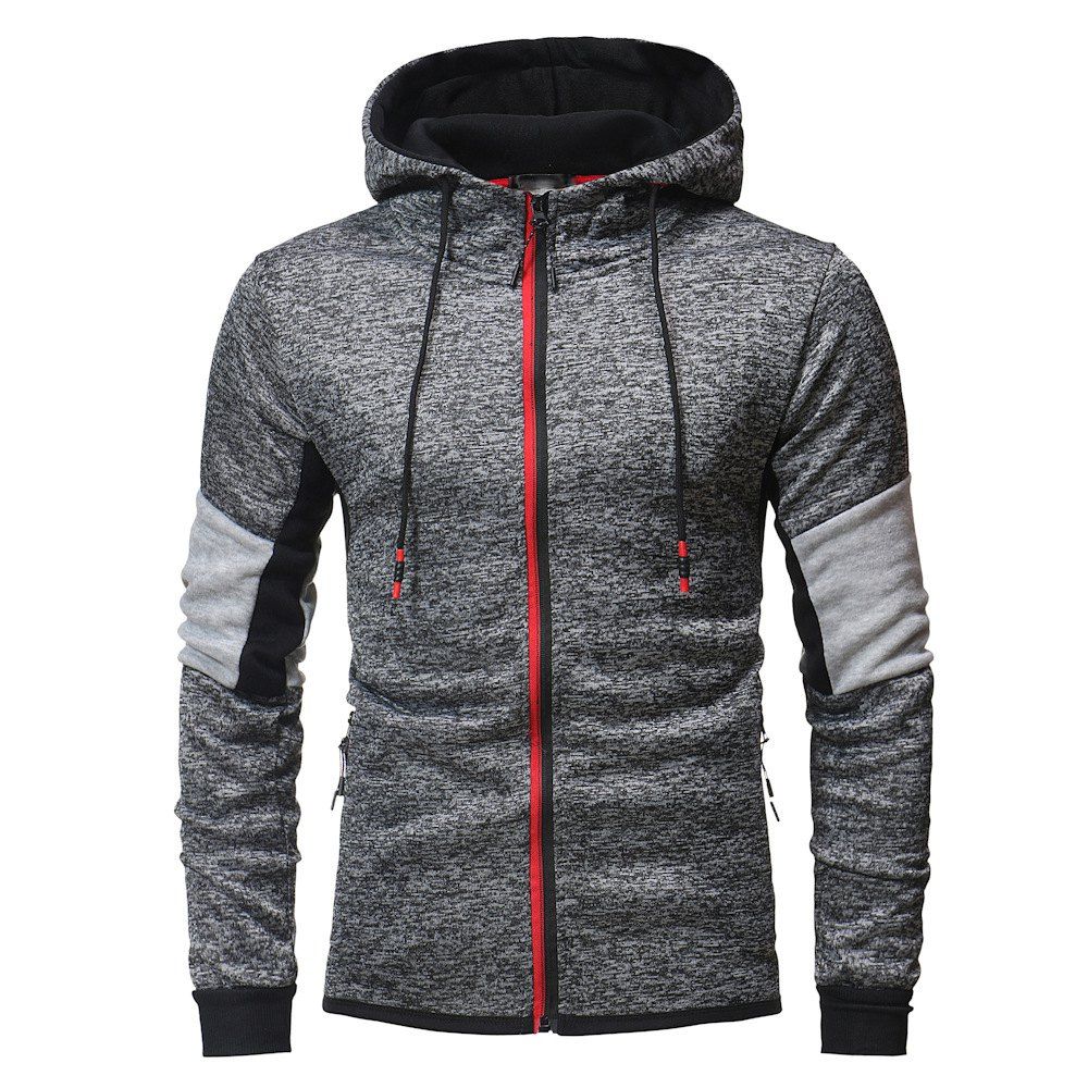

Men's Fashion Hit Color Hooded Long Sleeve Casual Padded Sweater, Dark gray