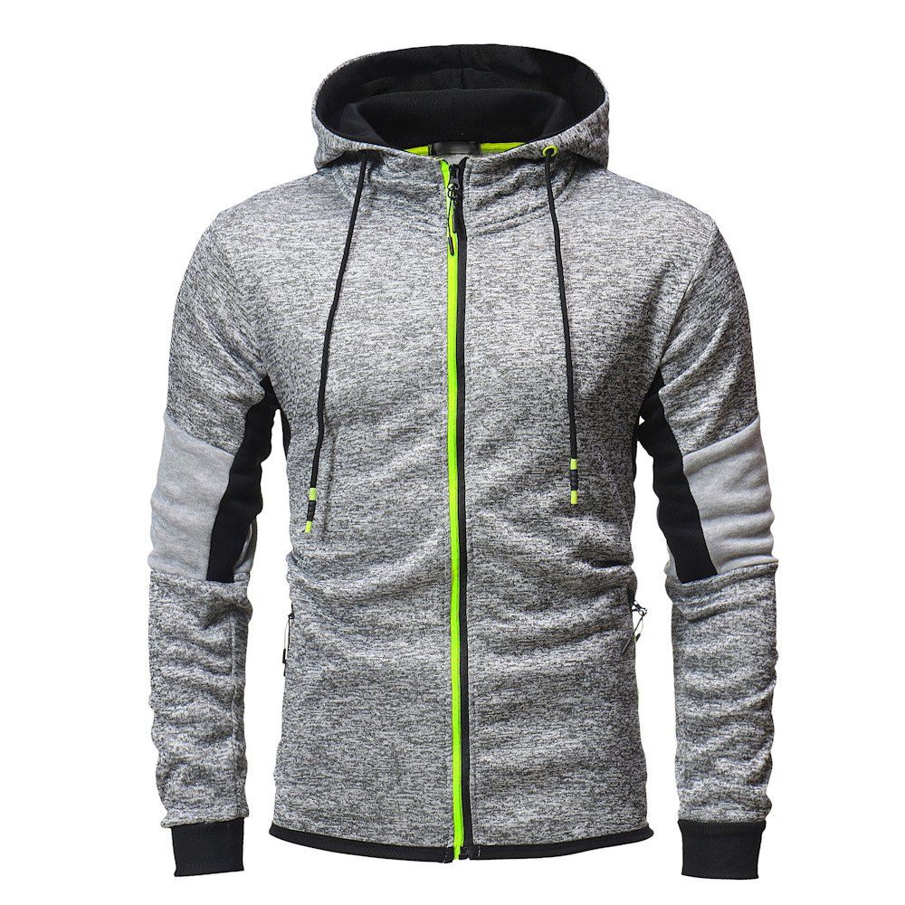

Men's Fashion Hit Color Stitching Slim Hooded Long-sleeved Knit Sweater, Light gray