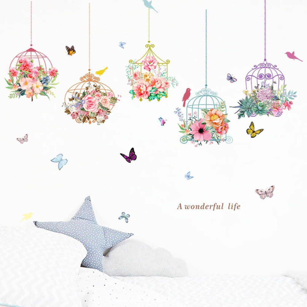 

Romantic Flower Birdcage PVC Wall Sticker, Multi
