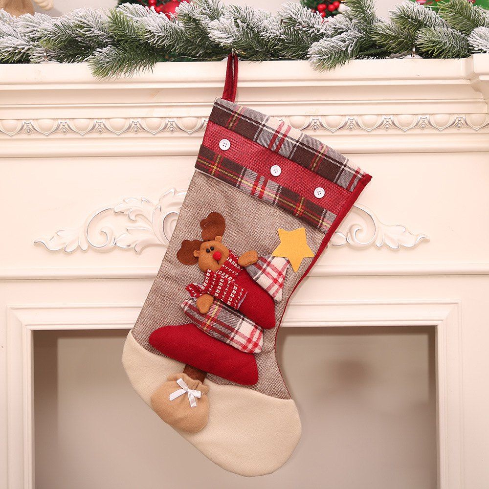 

Christmas Stocking Gift Bag Noel Snowman Reindeer Santa Claus Socks, Multi-c
