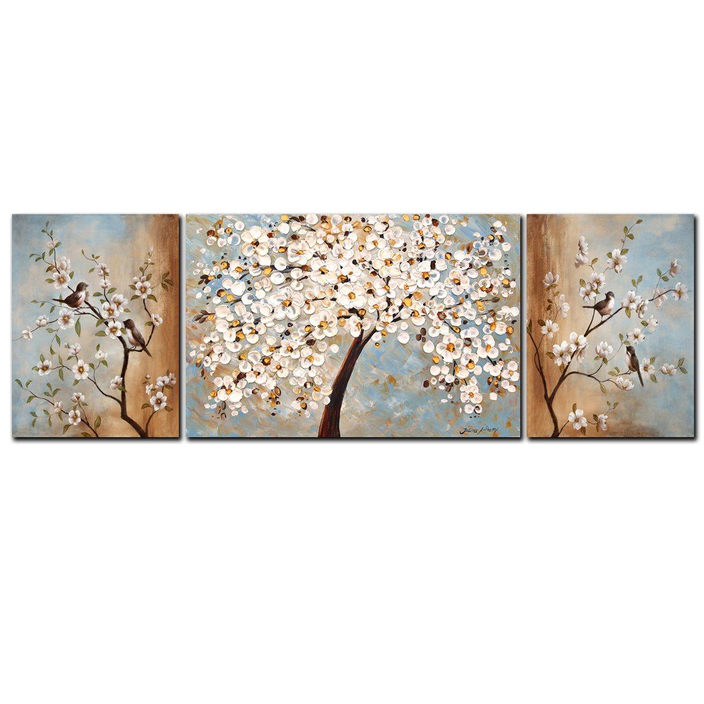 

YISHIYUAN 3 Pcs HD Inkjet Paints Bird Flower Rich Tree Decorative Painting, Multi