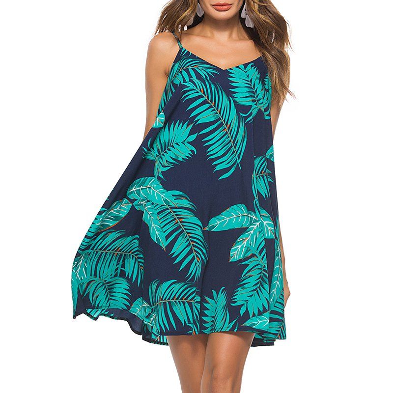 

Beach Backless Cross Strap Leisure Condole Belt Dress, Celeste