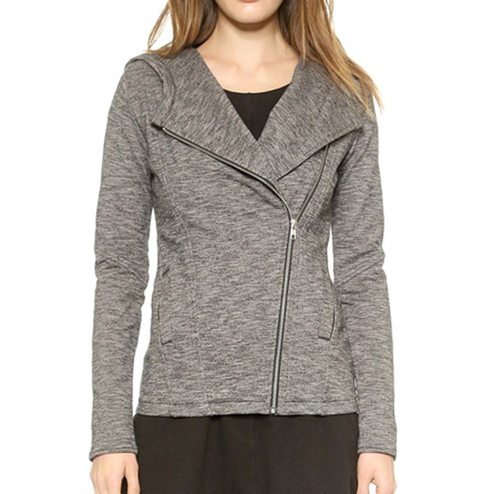 [37 OFF] HAODUOYI Women's Diagonal Zip Hooded Slim Pocket Jacket