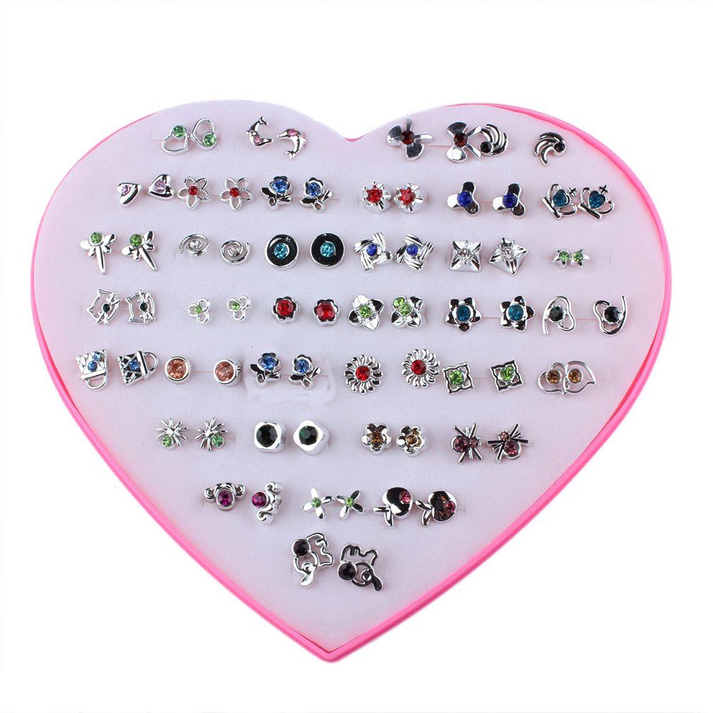 

Fashion Heart Box 36 Pairs of Color Alloy Studded Earrings Wholesale Temperament, Multi-a