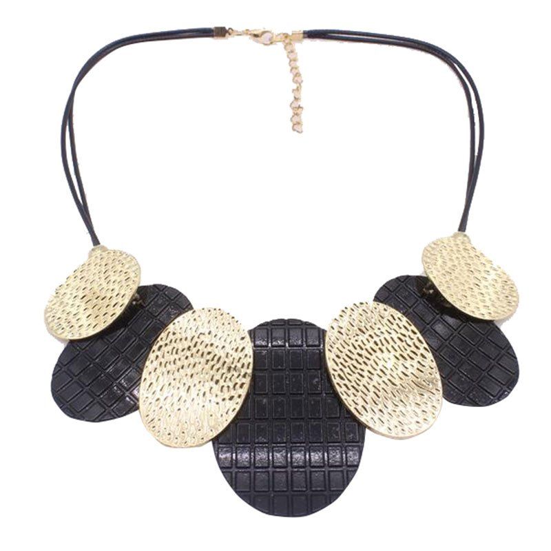 

Big Exaggerated Oval Leather Cord Clavicle Necklace Women Accessories, Black
