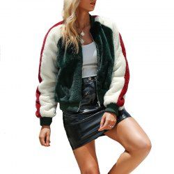 Fashion Simple Color Matching Plush Coat Autumn and Winter Warm Fleece Jacket -  