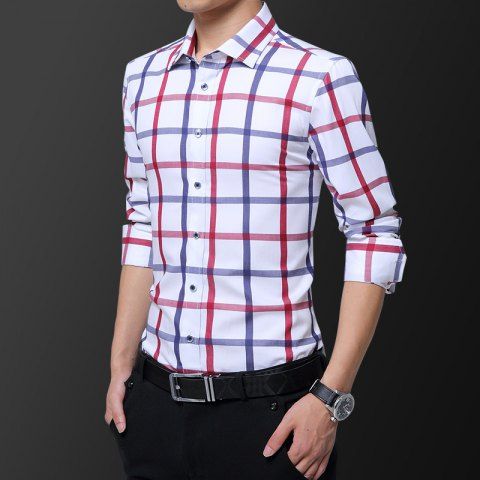 

Men'S Cotton Long-Sleeved Plaid Shirt Plaid Jacket Cardigan Size, White