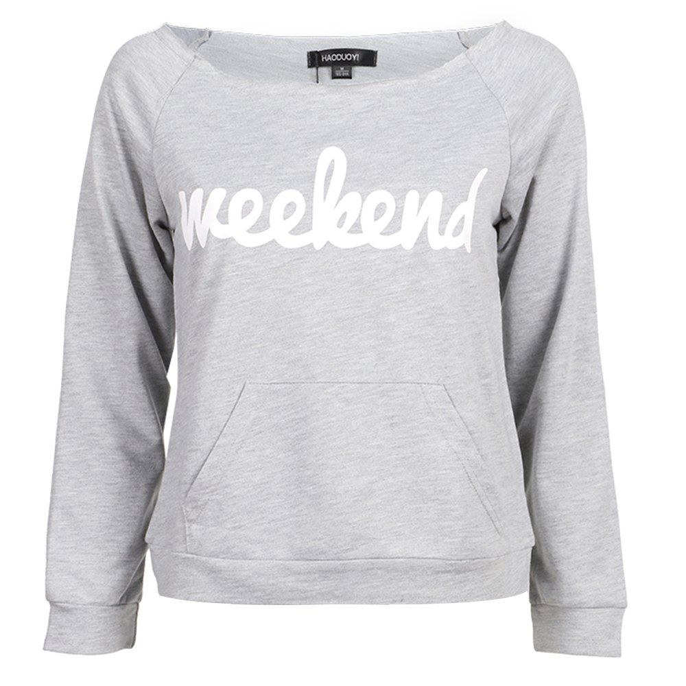

HAODUOYI Women's Street Fashion Long Sleeve Sports Sweater Gray