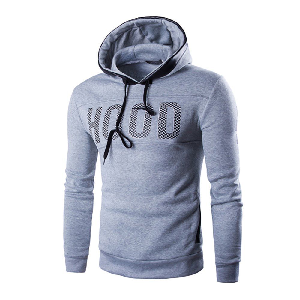 

Men's Solid Color Print Plus Hoodie, Light gray
