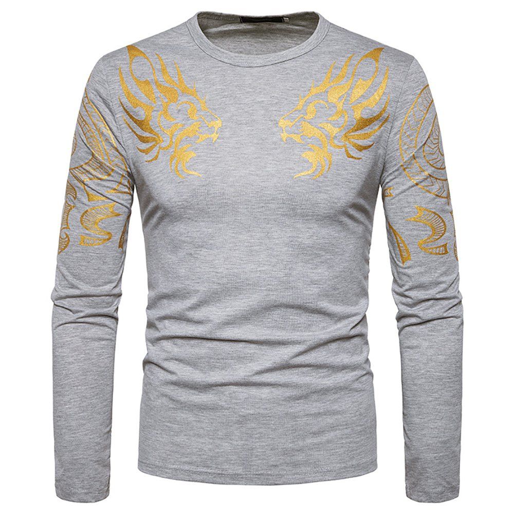 

Men's Dragon Totem Hot Gold Long Sleeve T-Shirt, Light gray