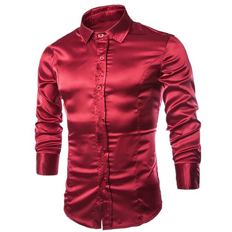 

Men's Casual Shirts Long Sleeve Turndown Collar, Red wine