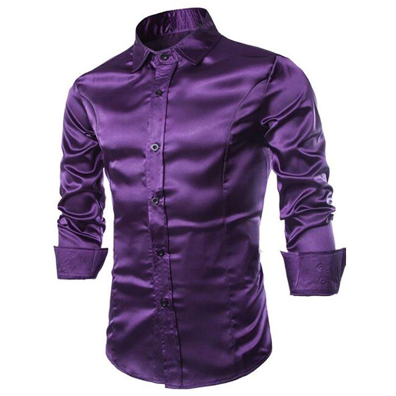 

Men's Casual Shirts Long Sleeve Turndown Collar, Purple iris