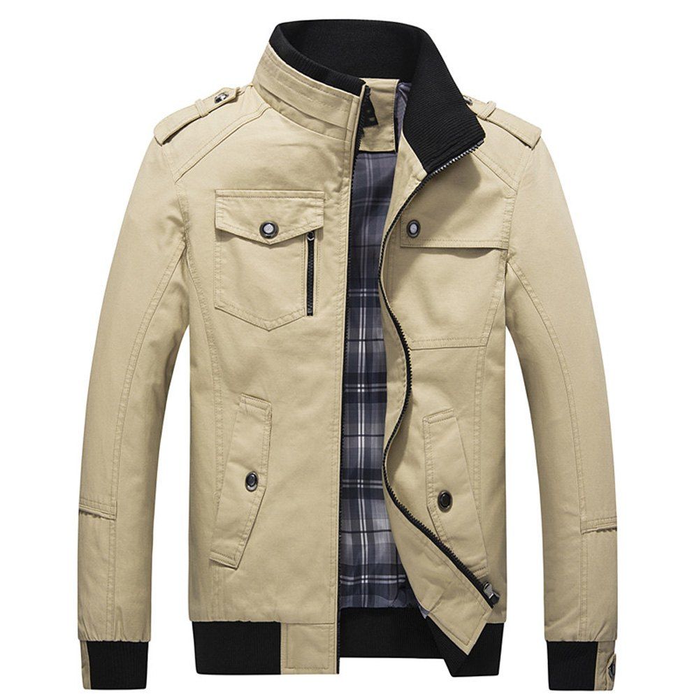 

Men's Plus Velvet Cotton Washed Youth Business Jacket, Light khaki