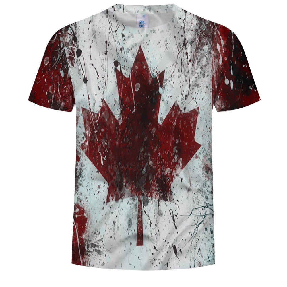 

Fashion Men's 3 Printed Maple Leaf Pattern Short-Sleeved T-Shirt, Multi