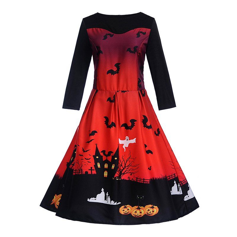 

Halloween Printing Body Repair Pendant Dress, Red