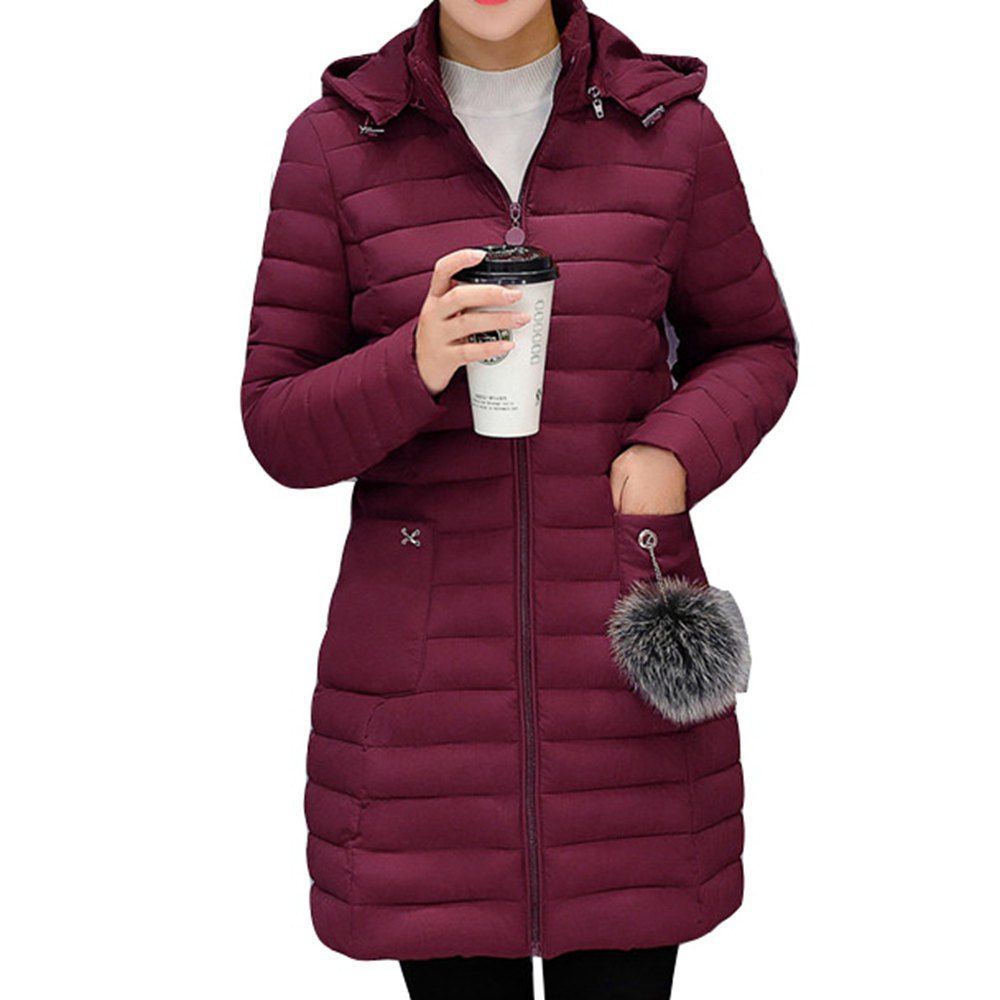 

Winter Jacket Women Long Parkas Outerwear Jackets Thin Warm Coat, Red wine