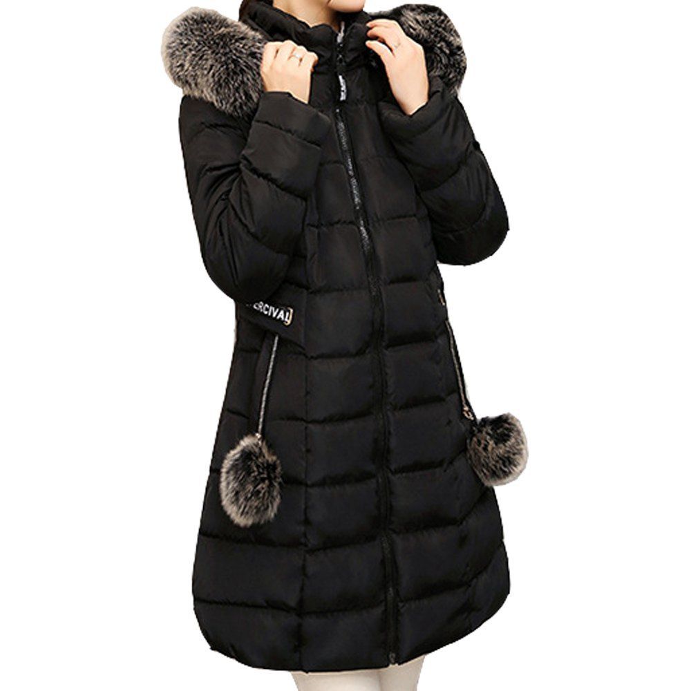 

Waterproof Hoodies Long Winter Woman Dows Jacket Pink Fur Coat, Black